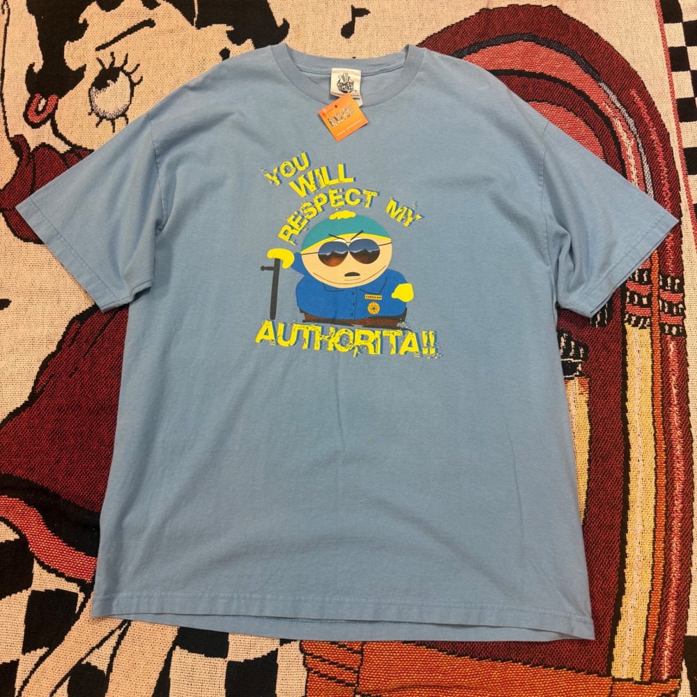 Vintage 2005 South Park Cartman Respect My Authoritah T-Shirt Blue Mens XL